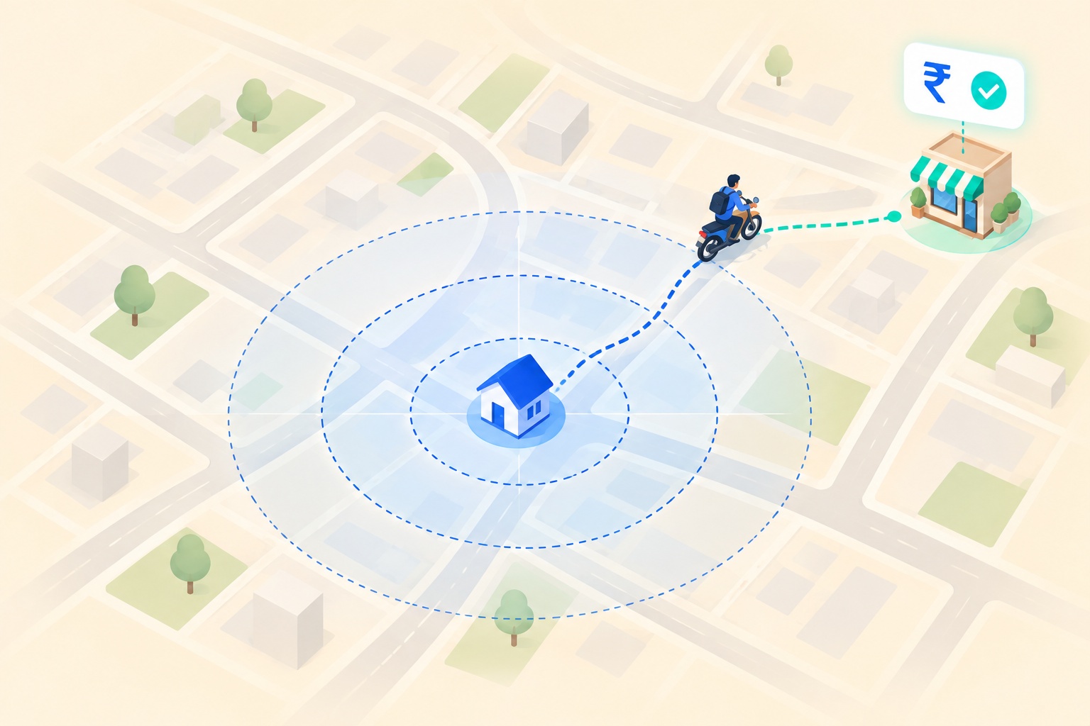Radial distance from home location used to calculate travel allowance